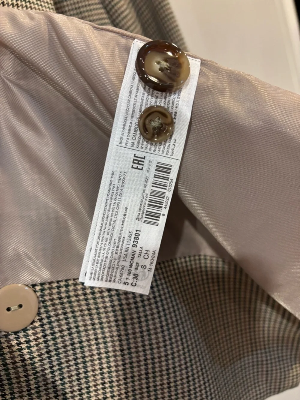 NWT Mango Houndstooth Blazer with Beige Lining and Tan Buttons - Picture 3 of 5